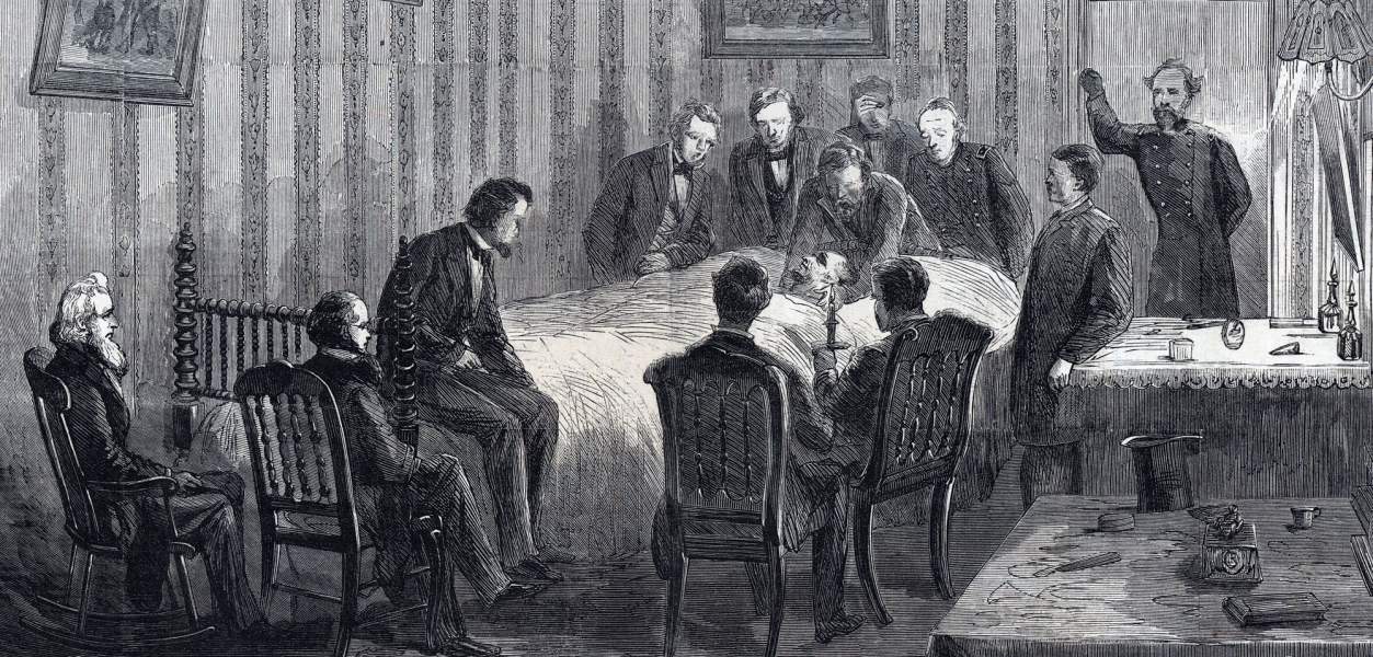 President Lincoln's Deathbed, Petersen's Boarding House, April 14-15, 1865, artist's impression, zoomable image, detail