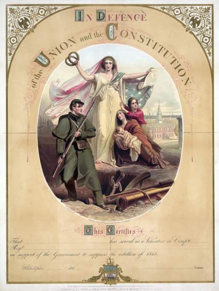"In Defense of the Union," Pennsylvania Volunteer Certificate, circa 1861, zoomable image