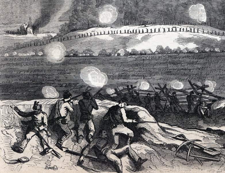 Dismounted Union cavalry defending Washington, D.C. during Confederate raid, July 12,1864, artist's impression, detail