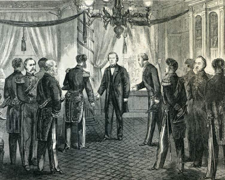 Andrew Johnson's first meeting with foreign ambassadors, Washington D.C., April 20, 1865, artist's impression, detail