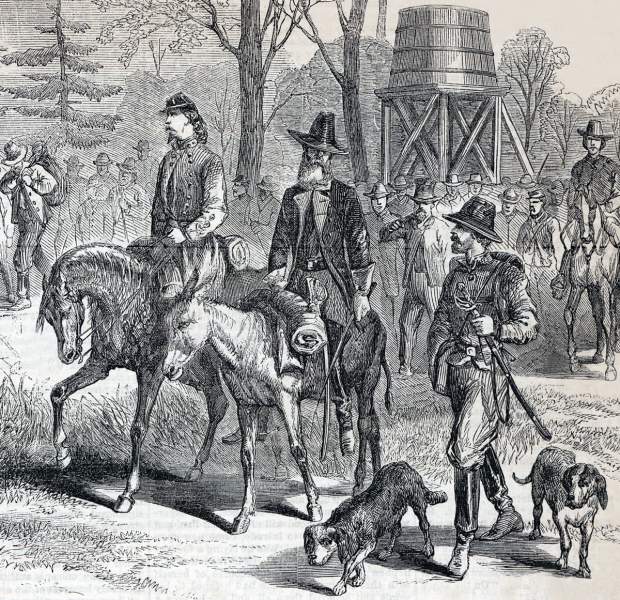 General Kirby Smith's Confederate army goes home, Shreveport, Louisiana, May 23, 1865, artist's impression, detail.