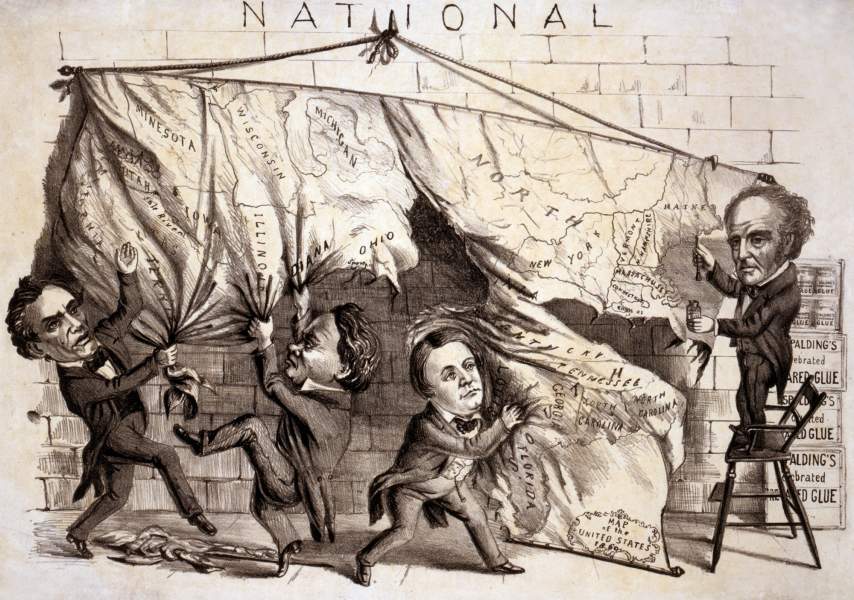 "Dividing the National Map," cartoon, 1860, zoomable image