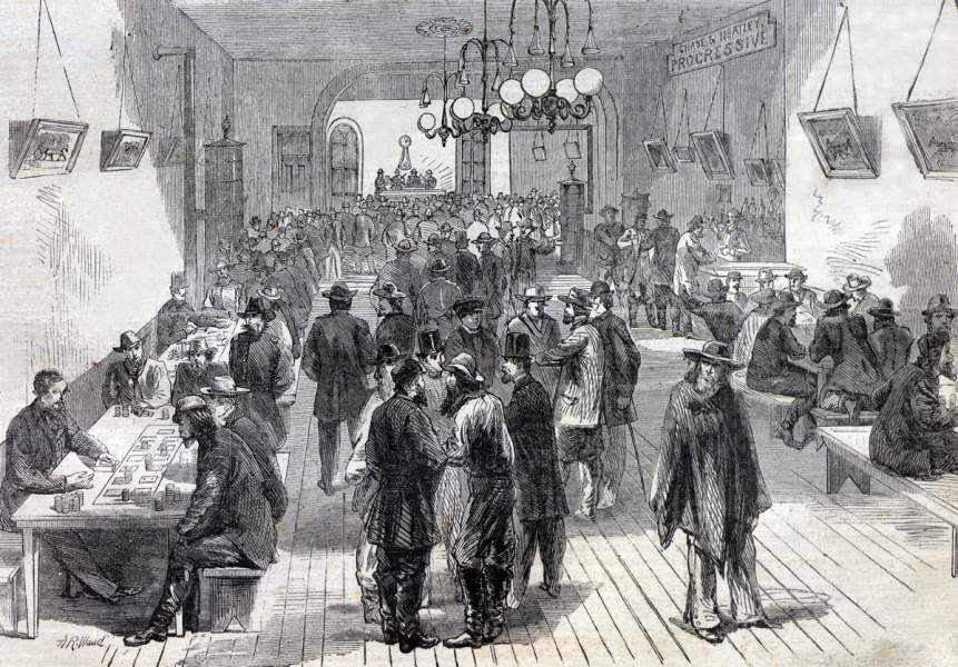 Gambling Establishment, Denver, Colorado, January 1866, artist's impression