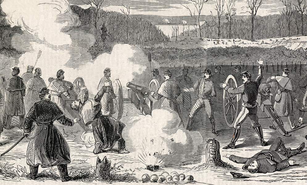 Union Artillery in action at Fort Donelson, Tennessee, February 1862, artist's impression, detail