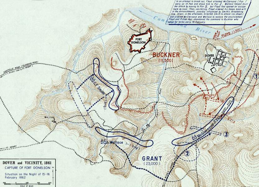 Capture of Fort Donelson, February 16, 1862, battle map