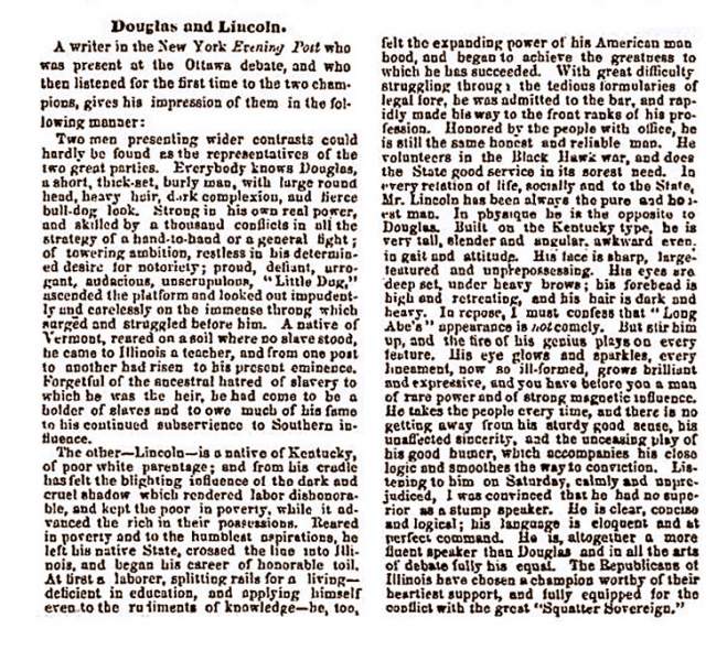 "Douglas and Lincoln," Chicago (IL) Press and Tribune, September 1, 1858