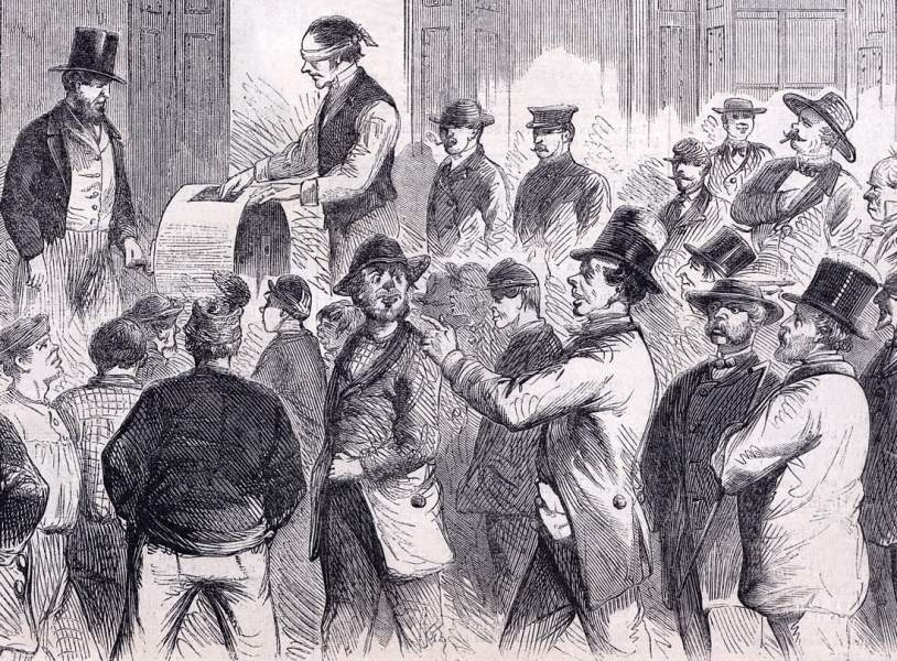 Resumption of the draft lottery in New York City's Sixth District, August 19, 1863, artist's impression, detail