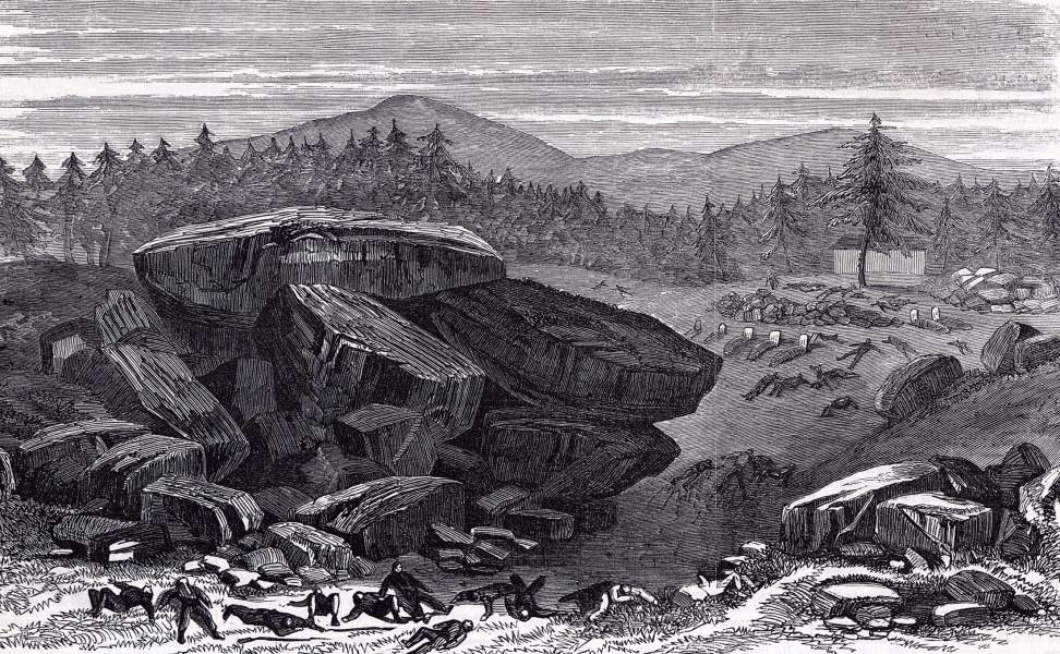 Devil's Den, Gettysburg, Pennsylvania, July 5, 1863, artist's impression, zoomable image