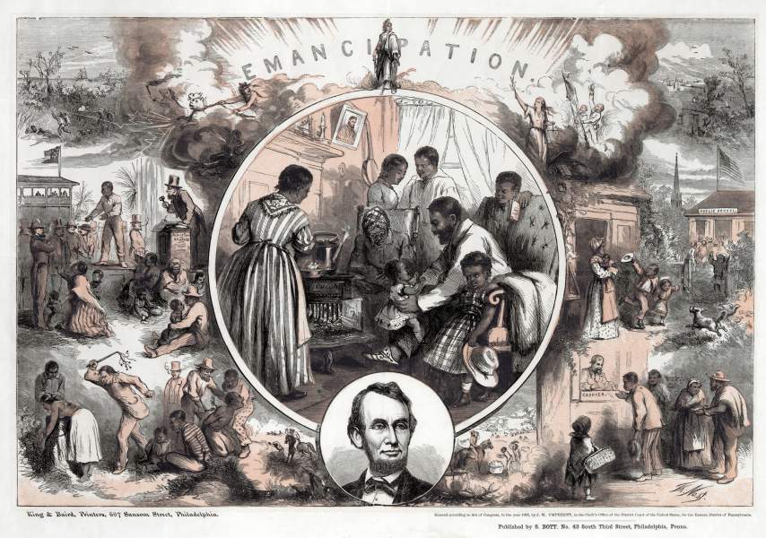 "Emancipation," Thomas Nast lithograph, circa 1865, zoomable image