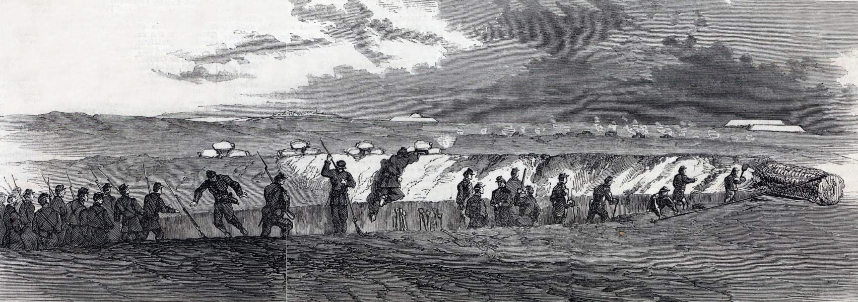 Union Army Engineers in the works before Fort Wagner, South Carolina, September 1863, artist's impression, zoomable image