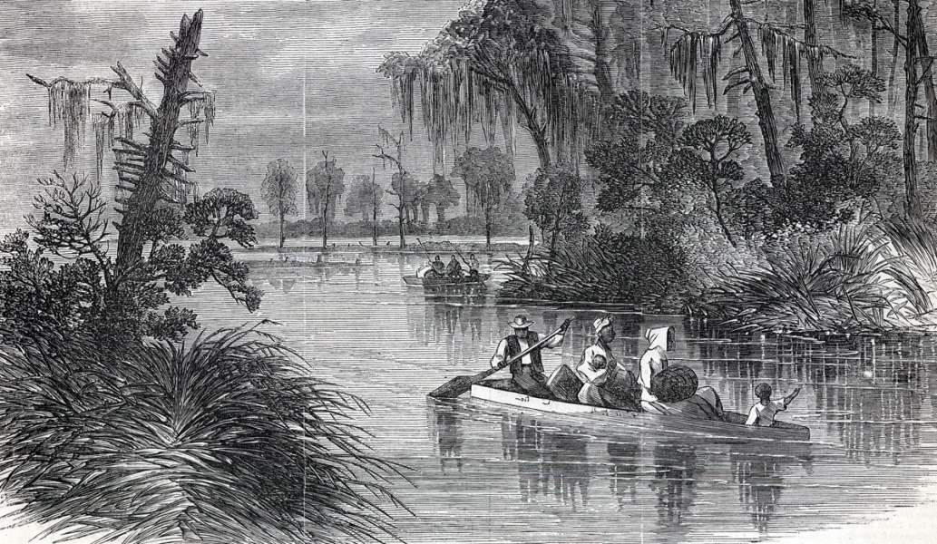 Fugitive slaves, Cape Fear River, North Carolina, 1865, artist's impression