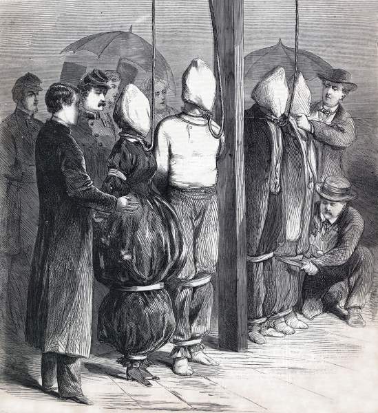 Execution of the Lincoln Conspiracy Plotters, Washington, D.C., July 7, 1865 , artist's impression, zoomable image
