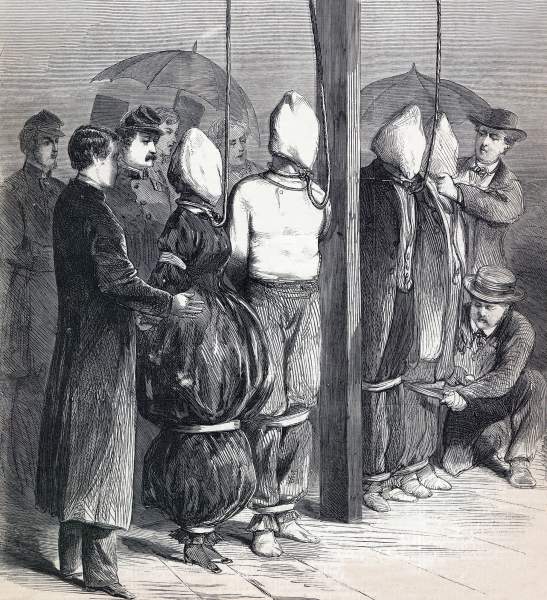 Preparing the Lincoln Conspirators for Execution, Washington D.C., July 7, 1865, artist's impression, zoomable image