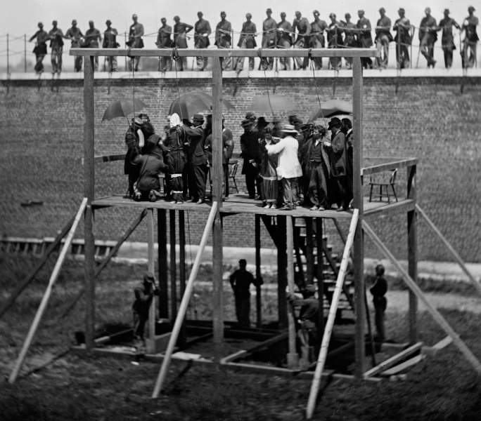 Execution of the Lincoln Conspiracy Plotters, Washington, D.C., July 7, 1865 , adjusting the nooses, zoomable image, detail