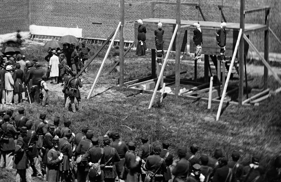Execution of the Lincoln Conspiracy Plotters, Washington, D.C., July 7, 1865, hooded bodies hanging, further detail