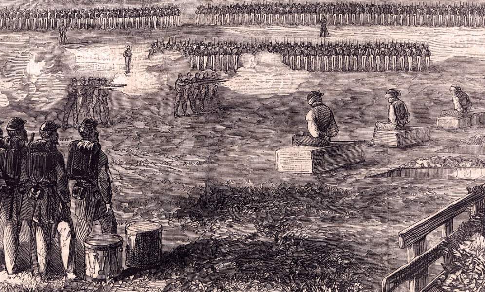 Execution of three Army of Potomac deserters, Leesburg, Virginia, June 19, 1863, artist's impression, detail