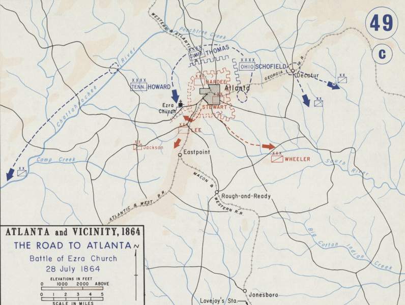 Battle of Ezra Church, July 28, 1864, campaign map, zoomable image