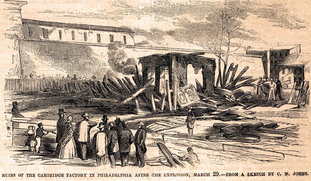 Ruins of a Philadelphia munitions factory, after a March 29, 1862 explosion, artist's impression
