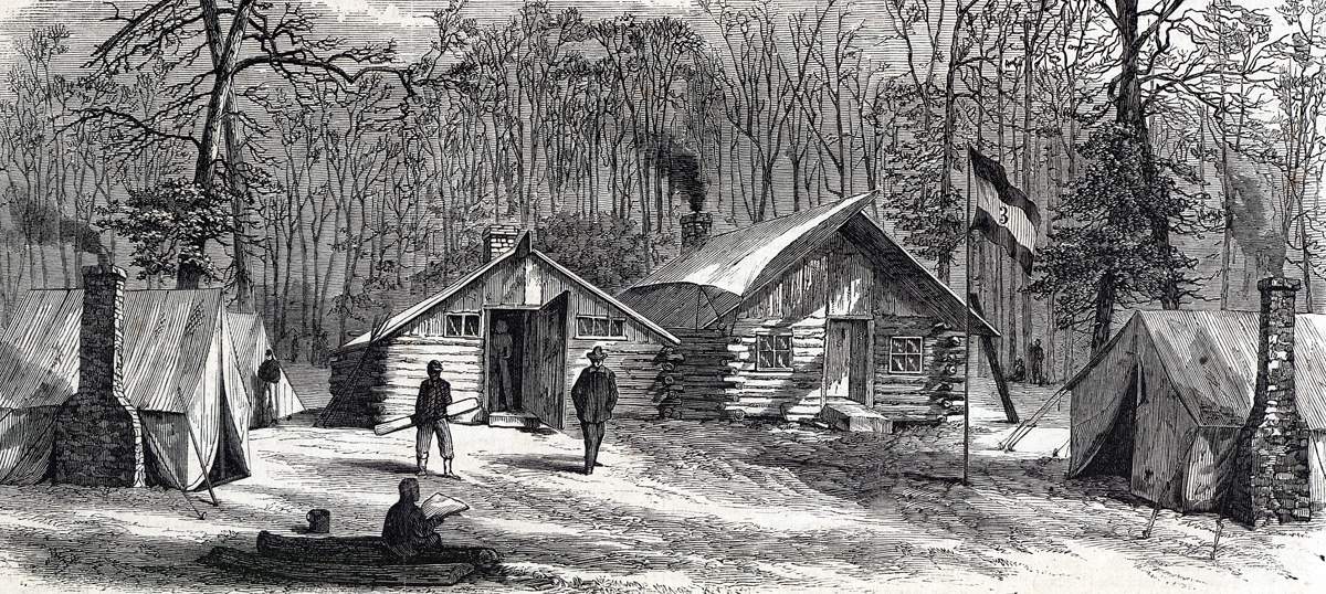 Union General Fessenden's headquarters, near Newtown, Virginia, December 1864, artist's impression