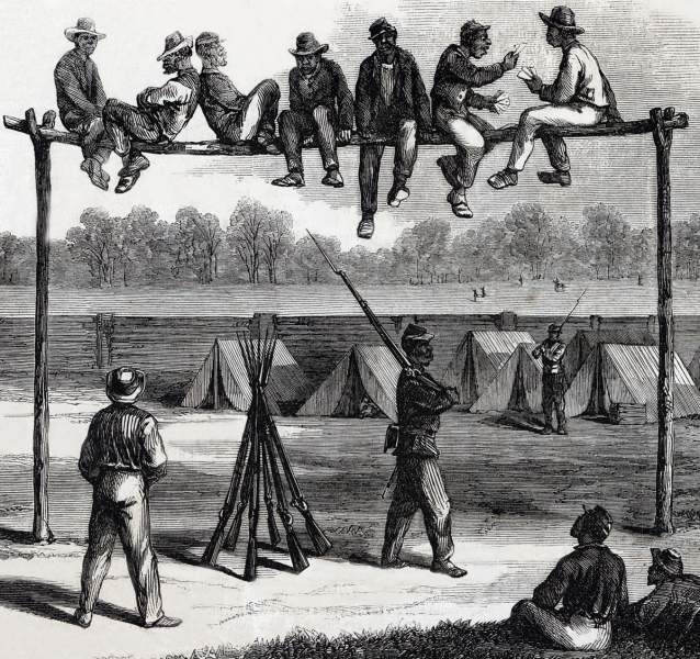 Field Punishment, U.S.C.T., Army of the Potomac, November 1864, artist's impression, detail