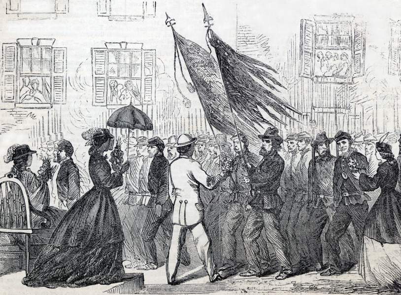 Reception of the color bearers of Sherman's Army in the Grand Review, Washington D.C., May 24, 1865, artist's impression