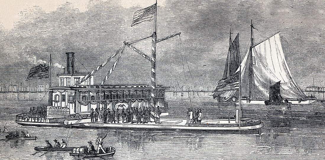 President Lincoln's funeral car crossing from Jersey City to New York, April 24, 1865, artist's impression, detail