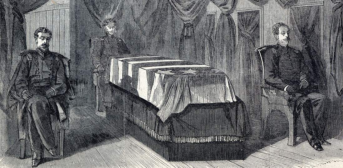 Interior of President Lincoln's Funeral Car, New York City, April 24, 1865, artist's impression, detail