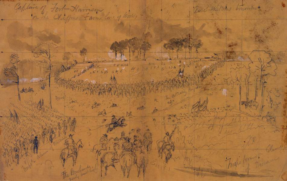 Battle of Fort Harrison, Virginia, September 29, 1864, artist's sketch, zoomable image