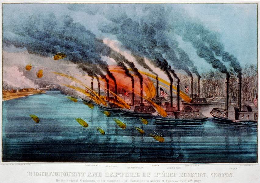 Bombardment of Fort Henry, Tennessee, February, 1862, artist's impression