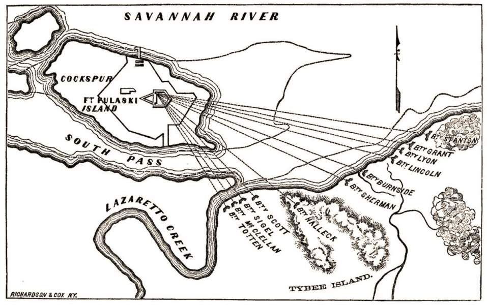 Attack on Fort Pulaski, Georgia, 1862, battle map