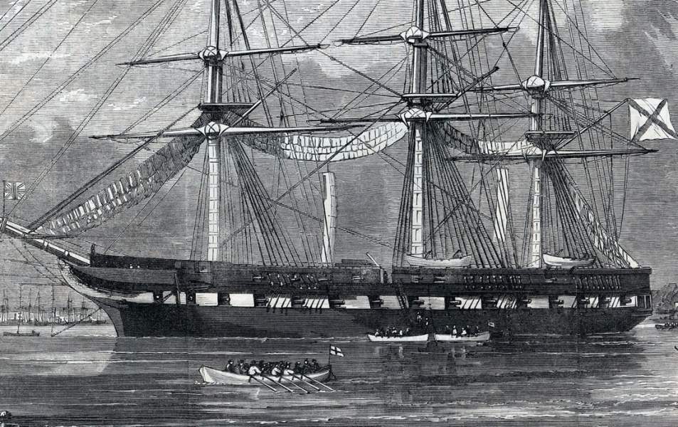 The Russian Imperial Navy frigate "Osliaba," visiting New York City, September, 1863, artist's impression, detail