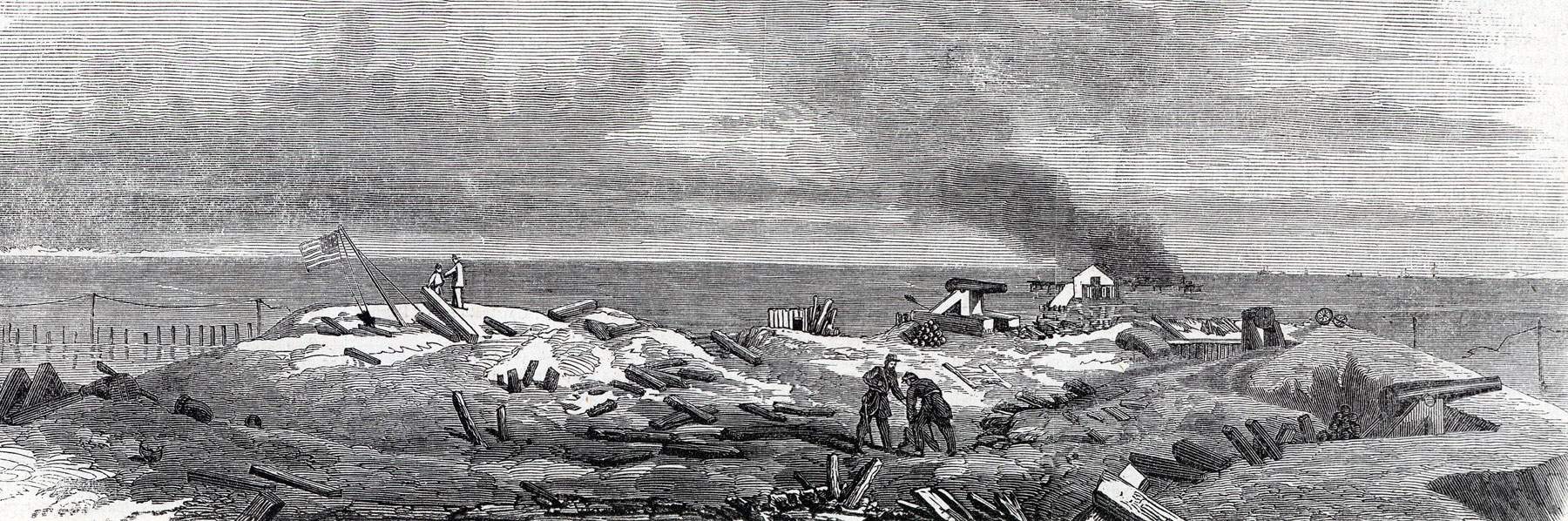 Fort Powell, Mobile Bay, Alabama, July, 1864, after its destruction, artist's impression, zoomable image