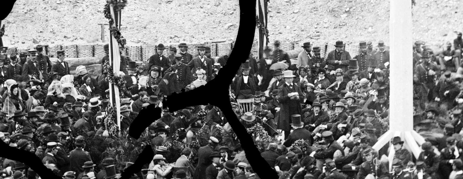 Henry Ward Beecher on the Speakers' Platform, Flag Raising at Fort Sumter, South Carolina, April 14, 1865, zoomable photograph