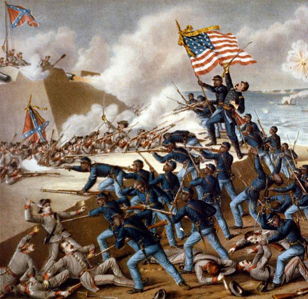 Attack of Fort Wagner and the death of Colonel Robert Shaw, July 18, 1863, artist's impression, detail