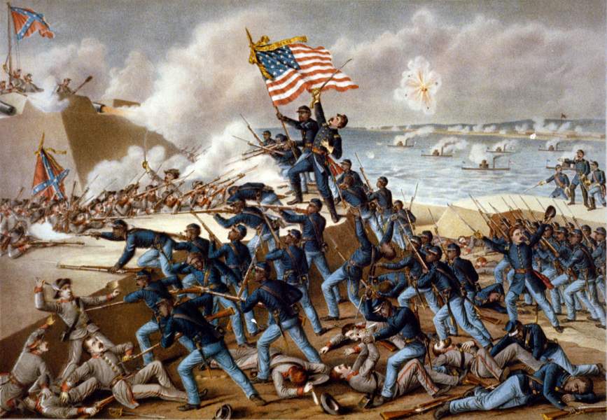 Attack of Fort Wagner and the death of Colonel Robert Shaw, July 18, 1863, artist's impression, zoomable image