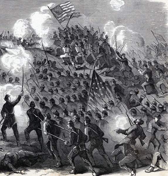 Dusk infantry attack on Fort Wagner, South Carolina, July 18, 1863, artist's impression, further detail