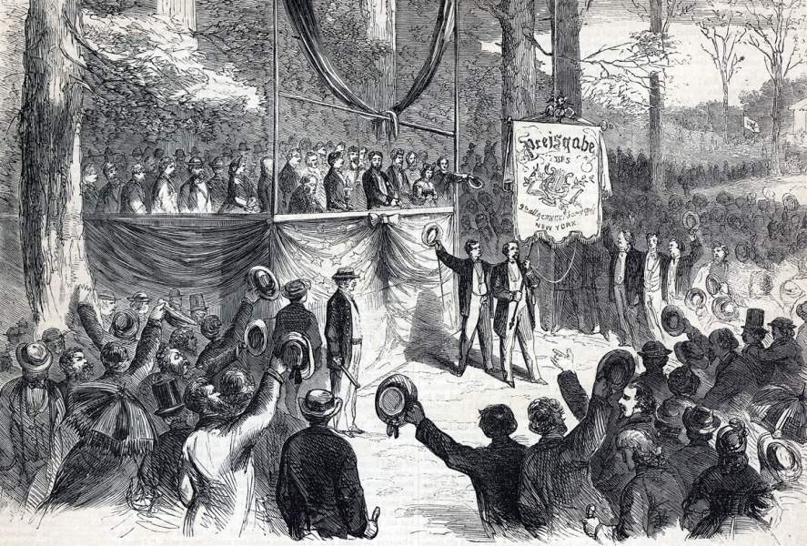 Picnic and Presentations, German-American Choral Society Convention, New York City, July 19, 1865, artist's impression