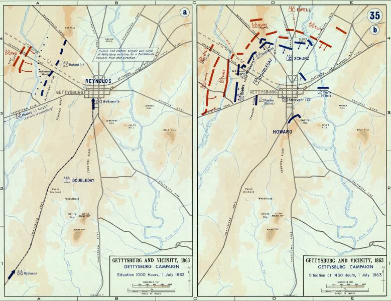 Battle of Gettysburg, July 1, 1863, campaign map, zoomable image