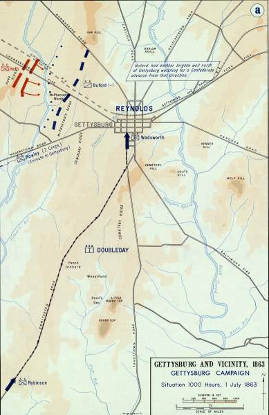 Battle of Gettysburg, mid-morning of July 1, 1863, campaign map, zoomable image