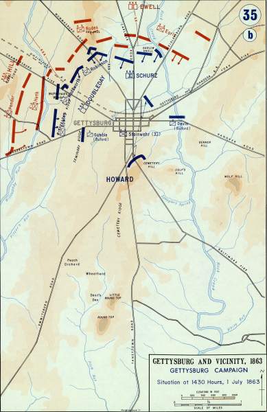 Battle of Gettysburg, mid-afternoon of July 1, 1863, campaign map, zoomable image