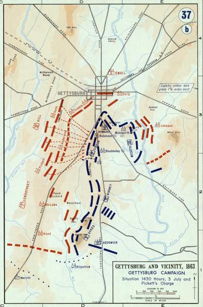 Battle of Gettysburg, mid-afternoon of July 3, 1863, campaign map, zoomable image