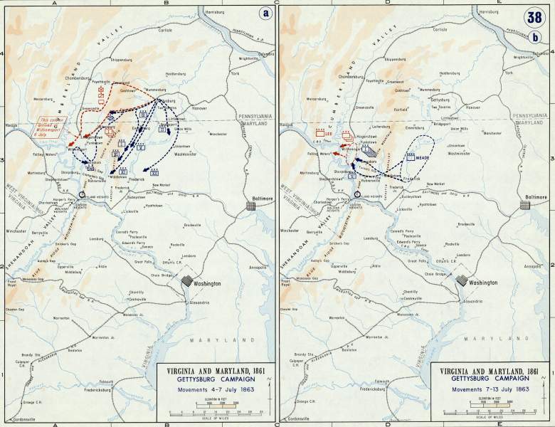 Gettysburg Campaign, movements of July 4-13, 1863, campaign map, zoomable image