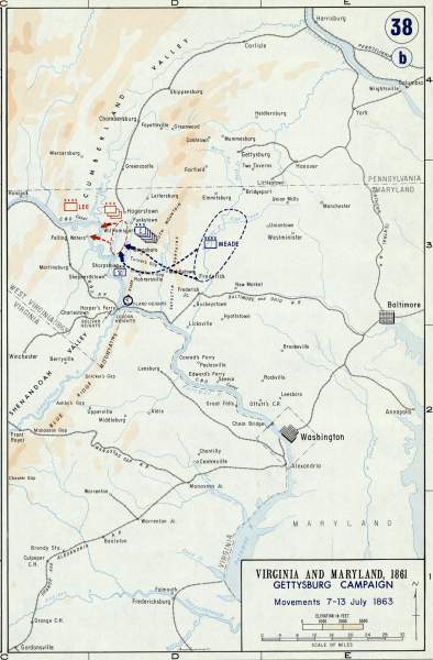 Gettysburg Campaign, movements of July 7-13, 1863, campaign map, zoomable image