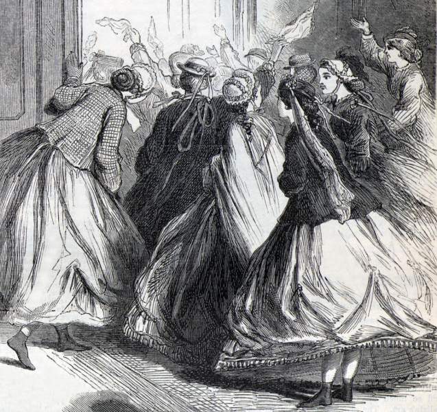 Reaction outside the ladies' galleries as Congress passes the Civil Rights Bill, March 13, 1866, artist's impression