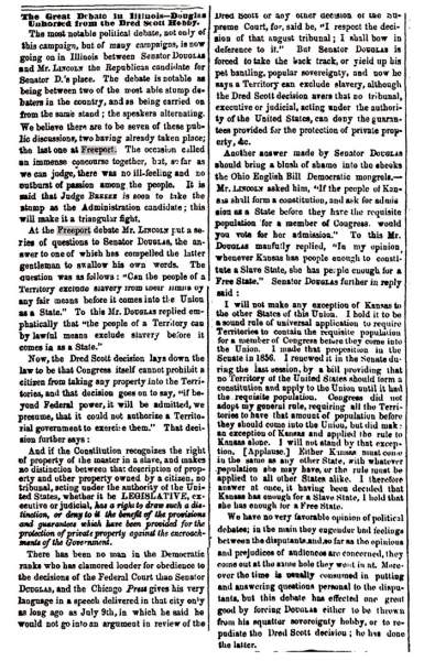 "The Great Debate in Illinois," Cleveland (OH) Herald, September 1, 1858