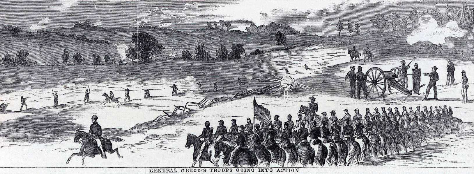 Union cavalry going into action at Culpeper Courthouse, Virginia, September 13, 1863, artist's impression, zoomable image