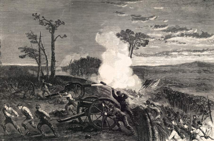 Storming of Missionary Ridge, capture of Confederate guns, November 25, 1863, artist's impression, zoomable image