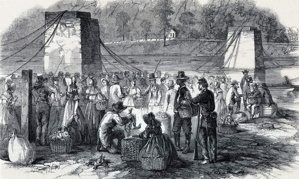 Country Market, Harpers Ferry, Virginia, September 1864, artist's impression, zoomable image