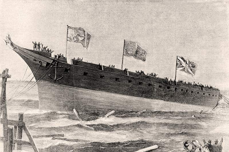 Launching of H.M.S. Warrior, London, December 1860, artist's impression