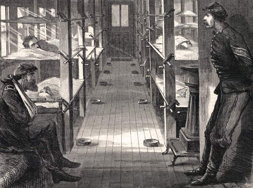 Union Hospital Train Car, Army of the Tennessee, February 1864, artist's impression, detail